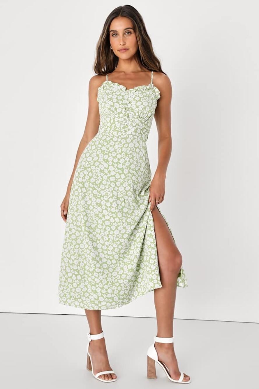 NWT Lulus Timeless Touch Green Floral Print A-Line Midi Dress Sundress Beachy XL